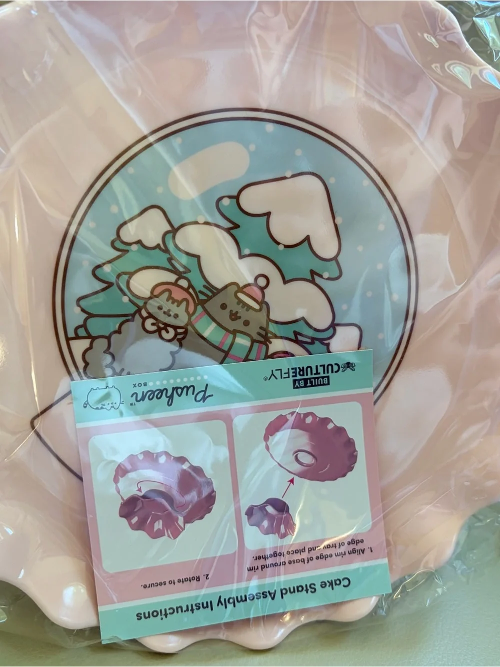 Pusheen Pink Cake Stand with Winter Pusheen Artwork